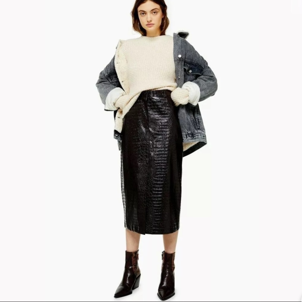 Topshop Croc Vinyl Burgundy Pencil Skirt US4 As Is